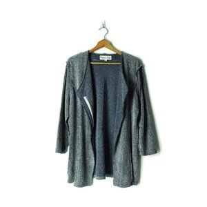 Organic Rags XL women's open front cardigan layer top blue white marled knit